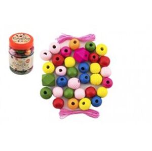 TEDDIES Korálky barevné MAXI s gumičkami 54 ks v malé plastové dóze